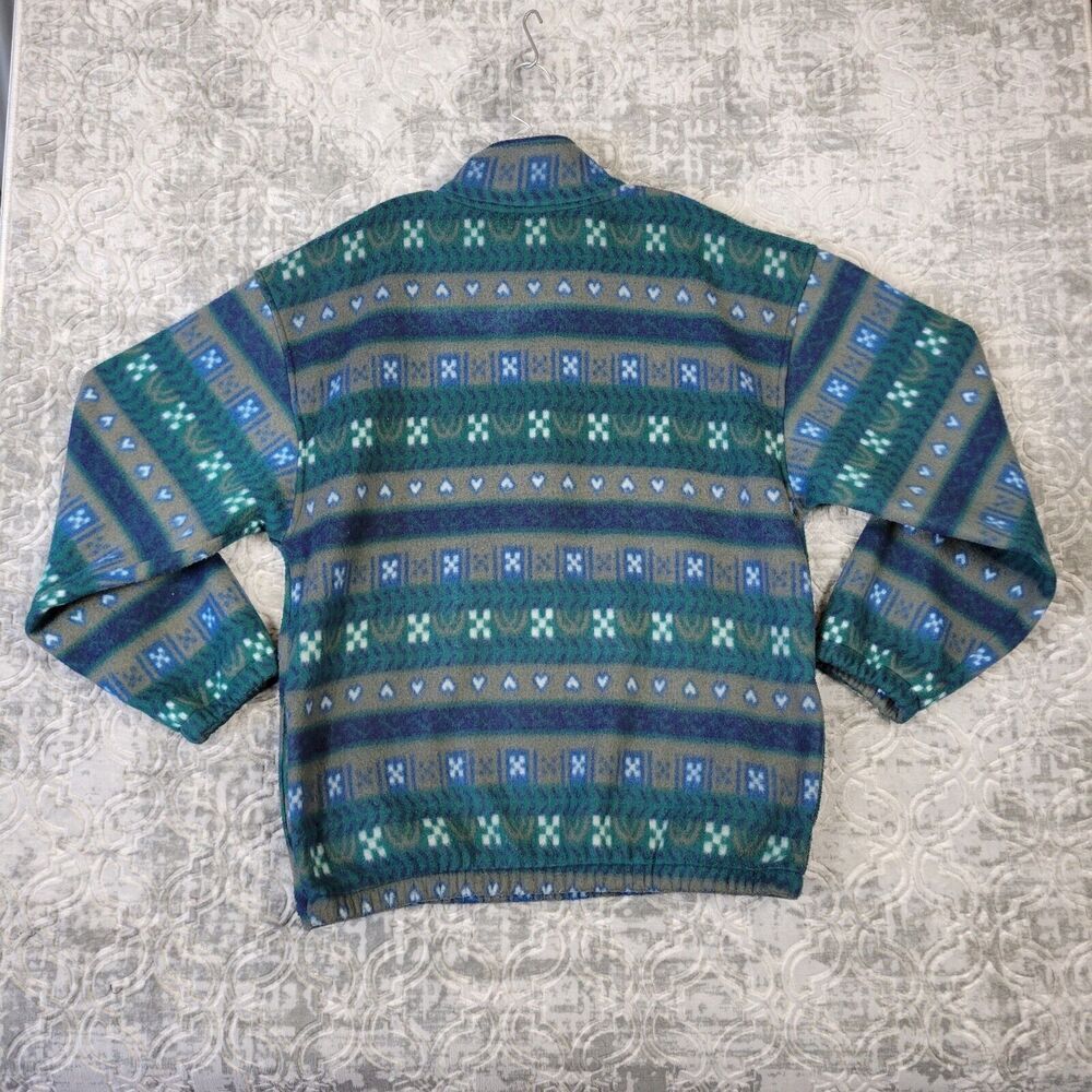 Vintage BIKE Sweater Mens Medium Blue Green Fleece Geometric Pattern Synchilla - Picture 6 of 8